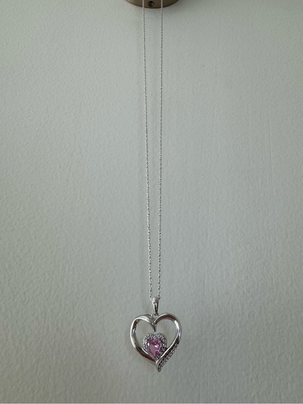 Sterling Silver Heart Pendant Necklace with Pink Stone